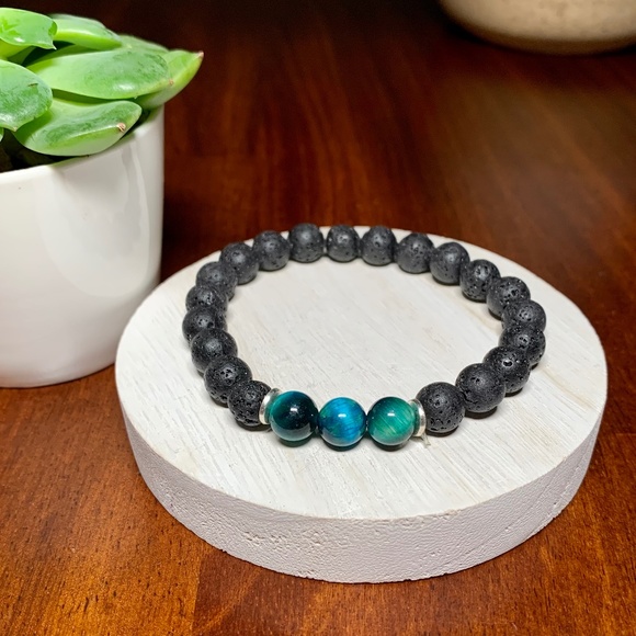 Jewelry - Aquamarine color Stone and Natural Lava Rock Diffuser Bracelet for Women and Men
